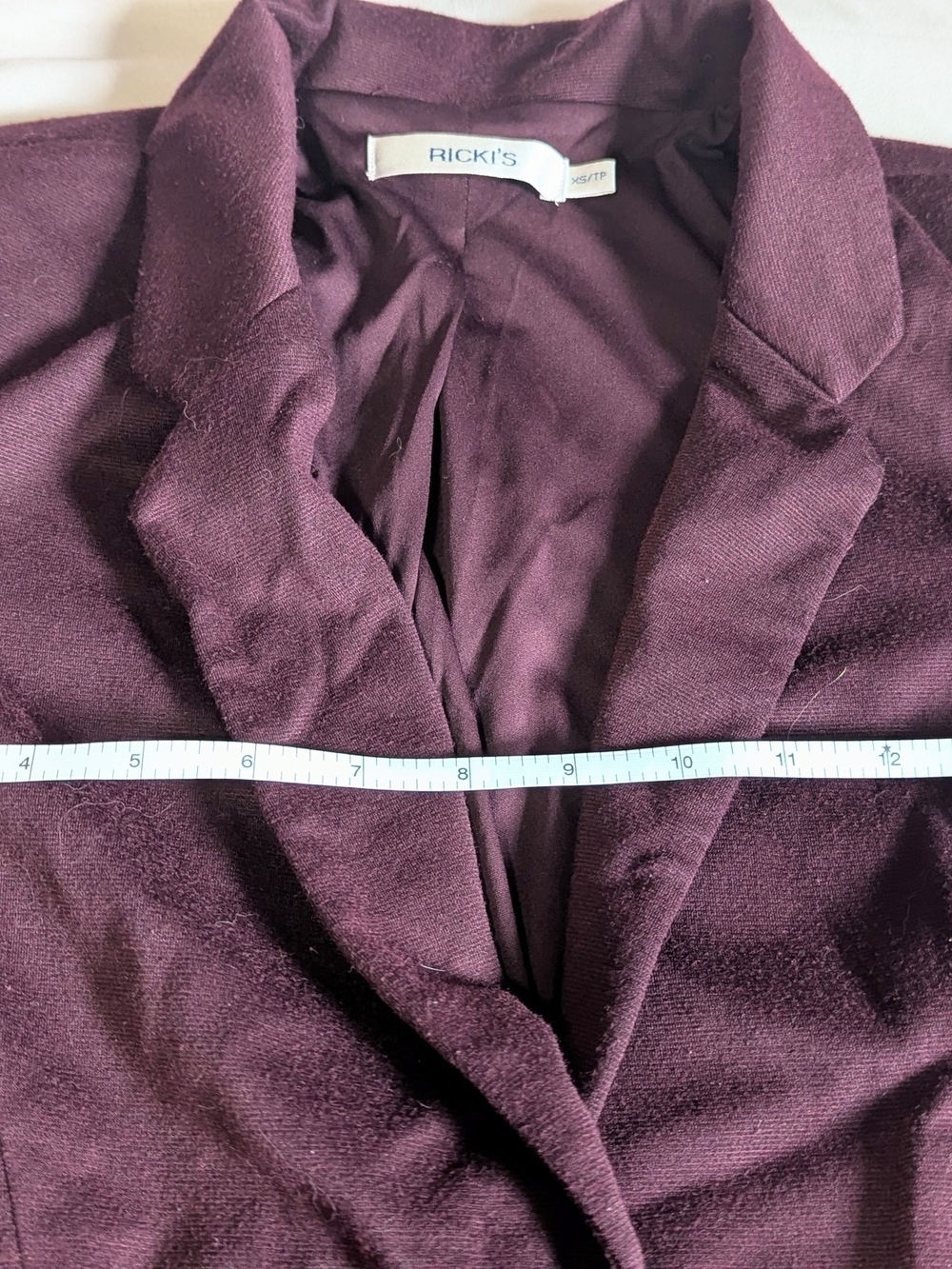 Ricki's GUC Plum/Burgundy Ruched 3/4 Sleeve Blazer Knit Suit Jacket Size XSmall - Picture 3 of 13